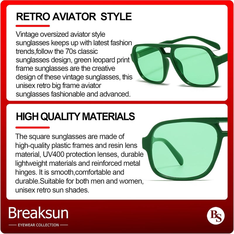 Breaksun Retro Aviator Sunglasses for Women Men Trendy Classic 70s Square Green Aviator Sun Glasses Vintage Shades - Image 4